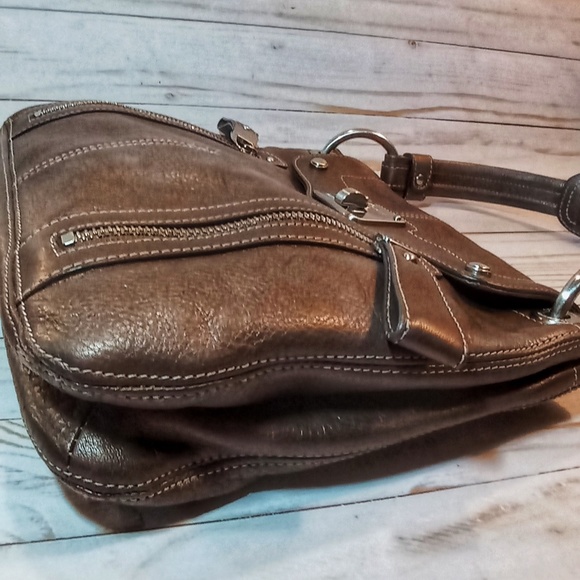 B Makowsky Genuine Bronze Pebbled Leather Satchel - Picture 4 of 13